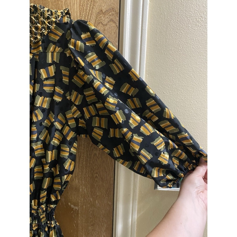 Vintage Susan Freis Geometric Maxi Dress Ruffle Neck Empire Waist 3/4 Sleeves M - Picture 10 of 14